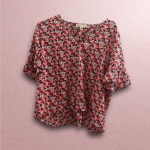 Michael Kors Red and Black Floral Blouse